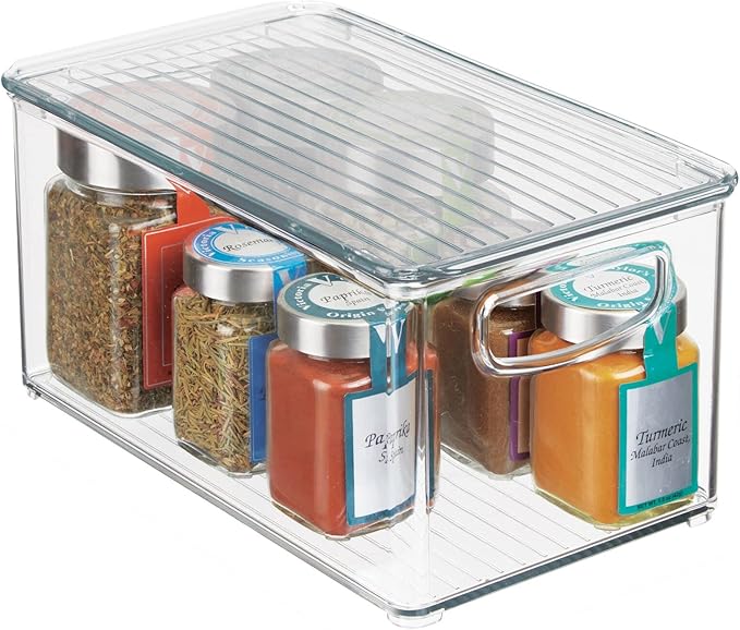 mDesign Plastic Deep Storage Bin Box Container with Lid and Built-In Handles - Organization for Fruit, Snacks, or Food in Kitchen Pantry, Cabinet, or Cupboard, Ligne Collection, 2 Pack, Clear