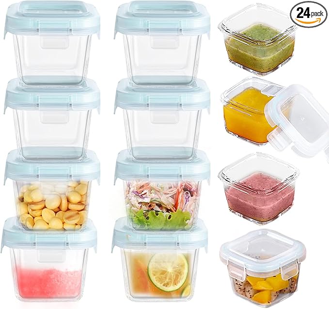 Small Glass Food Storage Containers Set of 12, 6oz Mini Glass Containers Airtight, Leakproof for Snacks, Dips, Overnight Oats, Condiment Salad Dressing Sauce, Microwave, Dishwasher Safe
