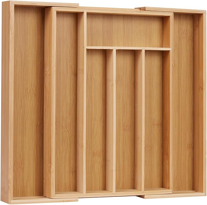 Expandable Silverware Organizer Utensil Drawer Organizer,14 Inch Silverware Tray for Kitchen Drawer,Bamboo Flatware Tableware Cultery Caddy Tray Home Essentials Utensils Holder,15"D x 14"W x 2"H