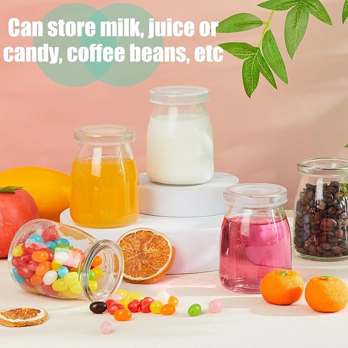 Zubebe 12 Pack Small Glass Milk Bottles Clear Mini Party Bottles with Lids Glass Juice Jars Reusable Small Milk Jars Vintage Breakfast Shake Containers for Baby Shower Birthday Party Favors(5 oz)