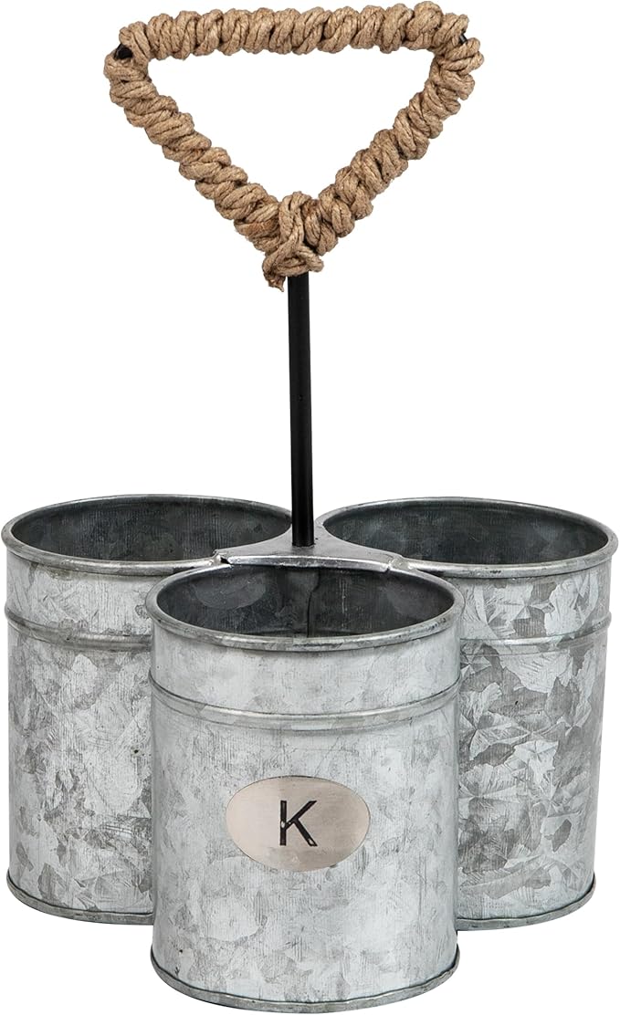 Mind Reader Utensil Holder, Silverware Organizer, Caddy, Cutlery Holder, Galvanized Metal, 7" L x 7" W x 10" H, Silver