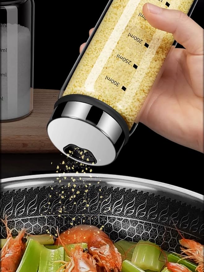 10 oz Glass Salt and Pepper Shaker Set with 304 Stainless Lid Adjustable Pour Holes Spice Jars Dispenser Seasoning Cans for Kitchen Decor and Home Restaurant Kitchen Accessories (2 Pcs, 300 ML)