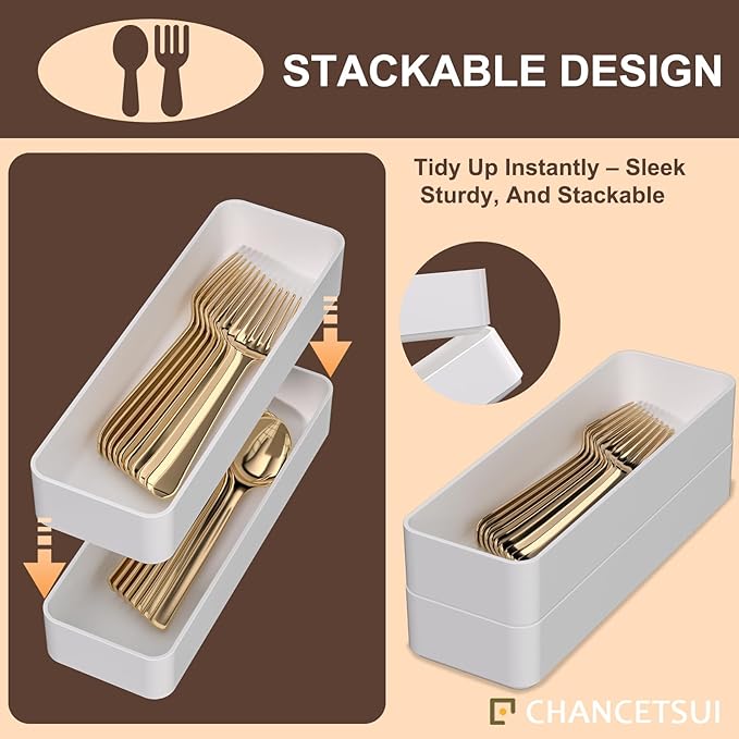 CHANCETSUI Stackable Utensil Organizer For Kitchen Flatware: Plastic Kitchen Cutlery Holder Trays, Cooking Silverware Storage For Drawer, Cabinets, Countertops Supplies