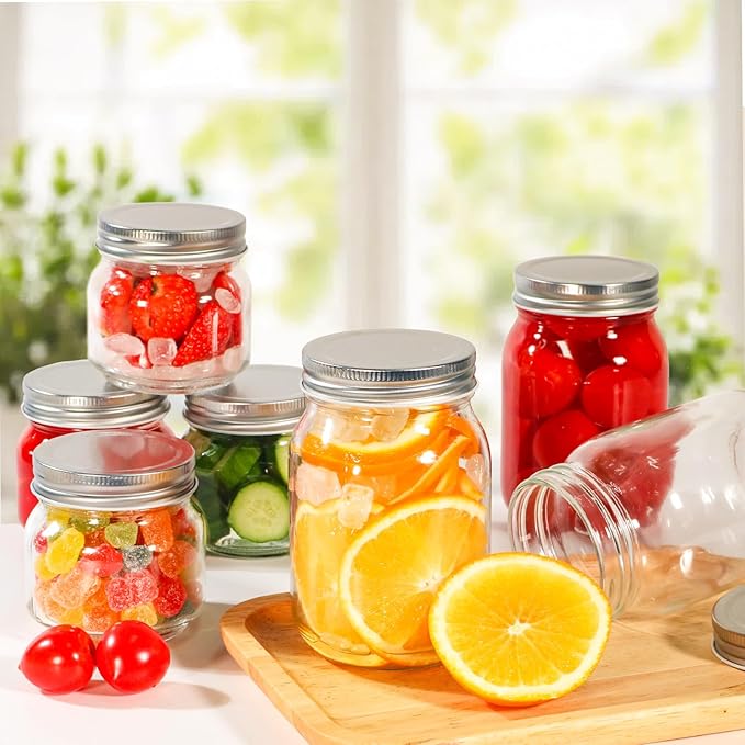 GUEQUITLEX Glass Mason Jars With Lids Genuine Preserve Jar 8oz, Canning Jars for Food Storage, Dry Food, Snacks, Candies, DIY Projects 8 Pack