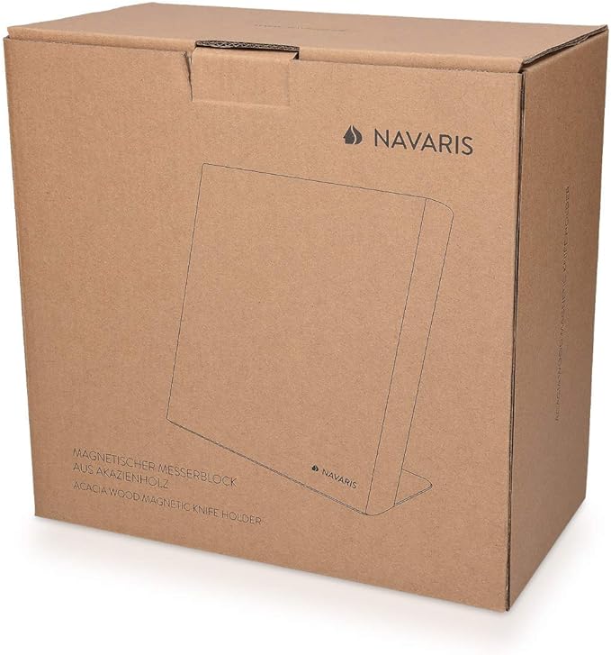Navaris Wooden Magnetic Knife Holder - Universal Wood Magnetic Block & Organizer for Knives, Scissors, Kitchen Cutlery - Acacia, 10.9" x 10.8"