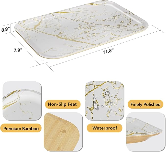 Weenson Bathroom Vanity Tray for Makeup Jewelry Candle Perfume Decor Toilet Tank, Serving Tray for Food Snacks, Kitchen Tray for Countertop Soap Dispenser Spice Coffee Nightstand11.8”L x 7.9”W x 0.8”H