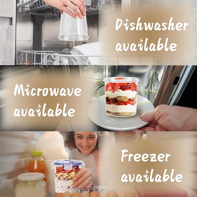 Szsrcywd 4 Pcs Overnight Oats Containers with Lids,16 oz Plastic Oatmeal Prep Container Jars,Reusable Cereal Yogurt Fruit Storage Cups for Breakfast Lunch Picnics
