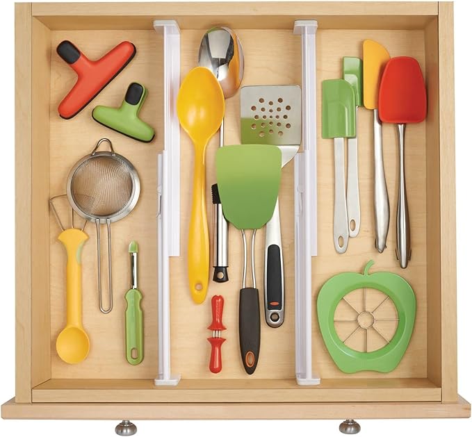 mDesign Expandable Kitchen Drawer Divider with Foam Ends, Adjustable Drawer Dividers with Strong Secure Hold, Dividers Lock in Place to Organize Drawers - Ligne Collection - 8 Pack - White