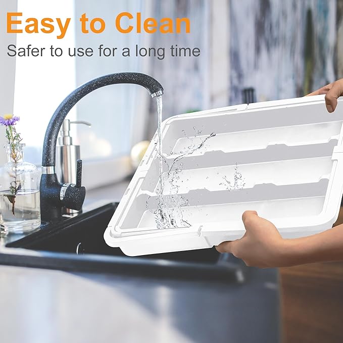 Homecor Kitchen Utensil Drawer Organizer, Large 22"x 19" Expandable Silverware Organizer with Removable Knife Block, Utensil Holder and Cutlery Tray, Kitchen Spatula Tools and Gadgets Storage, White