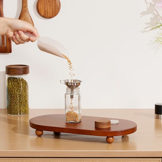 Yangbaga Glass Spice Jars with Labels: 34p 4oz Wide Mouth Square Bottle w/Pepper Grinder&Funnel - Airtight Wood Lid & Dishwasher Safe - Home Kitchen Pantry Daily Use - Gift for Newlyweds/Households