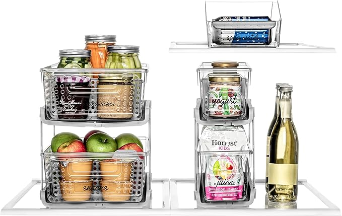 madesmart 2-Tier Organizer Multi-Purpose Slide-Out Storage with Handles and Dividers for Home and Bath, BPA Free, Pack of 1, Clear