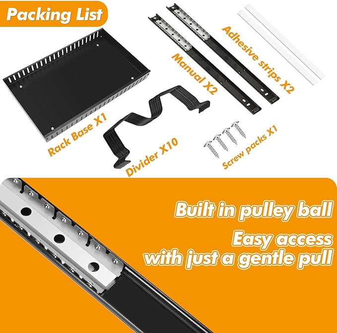 1 Pack Pull Out Pot and Pan Organizer Under Cabinet, Slide Out Pot Lid Organizer with 10 Adjustable Dividers Sliding Pan Holder Storage Rack Inside Cabinet for Kitchen Black