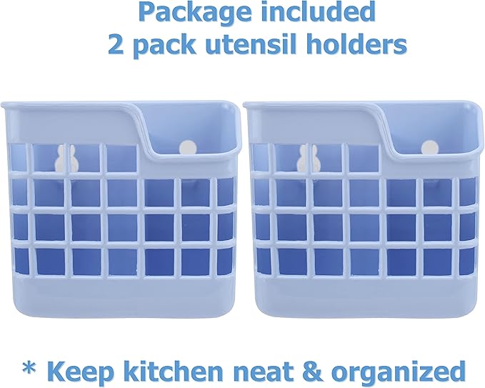 EIKS Plastic Utensil Holder Silverware Organizer Cutlery Drying Rack with Wall Mount Self Adhesive, Having 2 Divided Compartments - Total 2 Pack