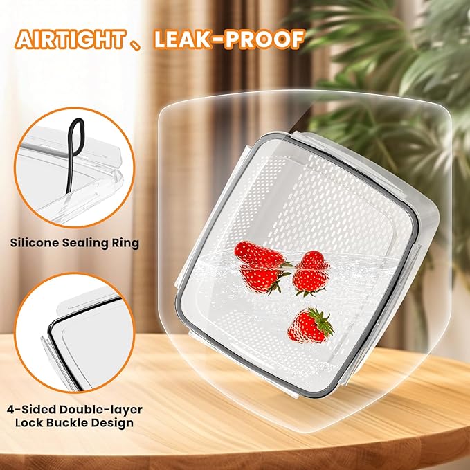 Fruit Storage Containers for Fridge - 5PCS Food Storage Containers with Lids - Produce Containers for Fridge with Removable Colander - Keep Berry Fruit Vegetable Food Meat Fresh Longer