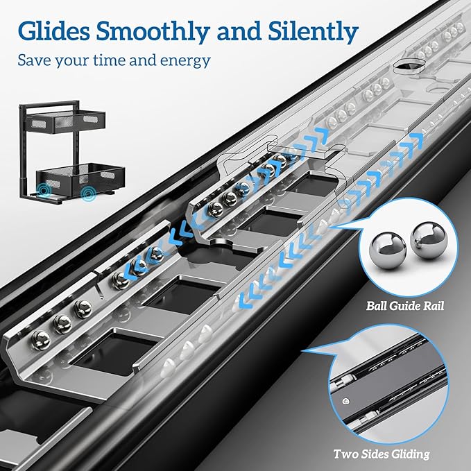 Organizer and Storage for Kitchen, Bathroom, Under Sink, Upgraded Guide Rail Design Smoothly Pulls Out Cabinet Organizer and Slides Out Sink Shelf Cabinet Storage Shelves XL