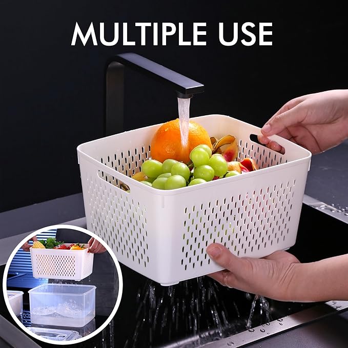 HOTEC 5pcs Large Fruit Storage Container with Removable Colander, Dishwasher & microwave safe Largest 6.2L