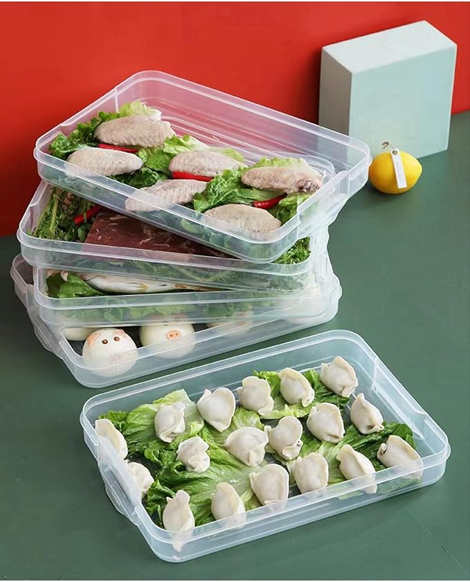 Food Refrigerator Storage Containers with 2 Lids, 4 Layer, Stackable Handheld Carrier for Snack, Cookie, Meat, Bacon, Charcuterie, BPA Free (Transparent 4 tier)