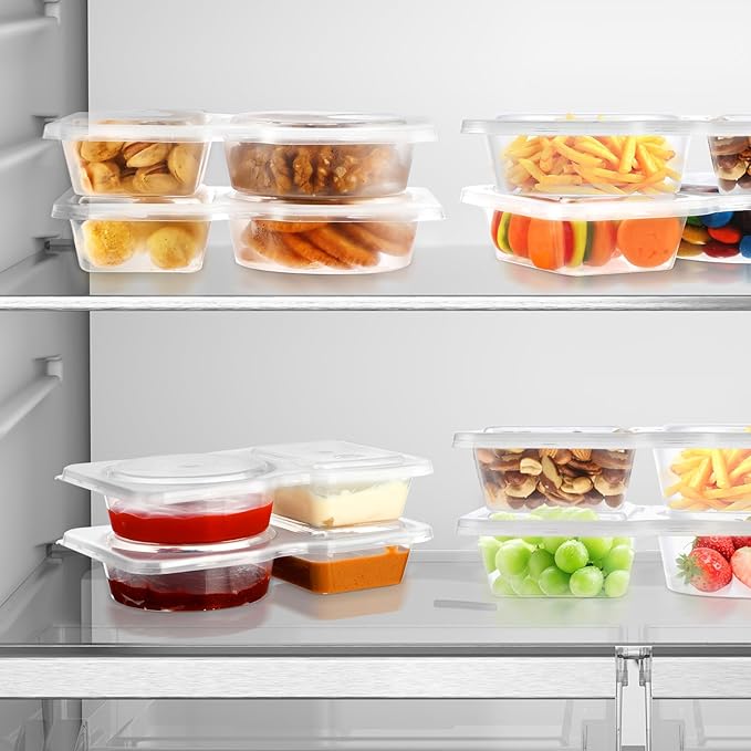 10 Pack Leak-Proof Dual Compartment Containers with Lids, Reusable Sauce Cups for Dips, Condiments, Snacks, Salads – Ideal for Catering, Parties & Takeout