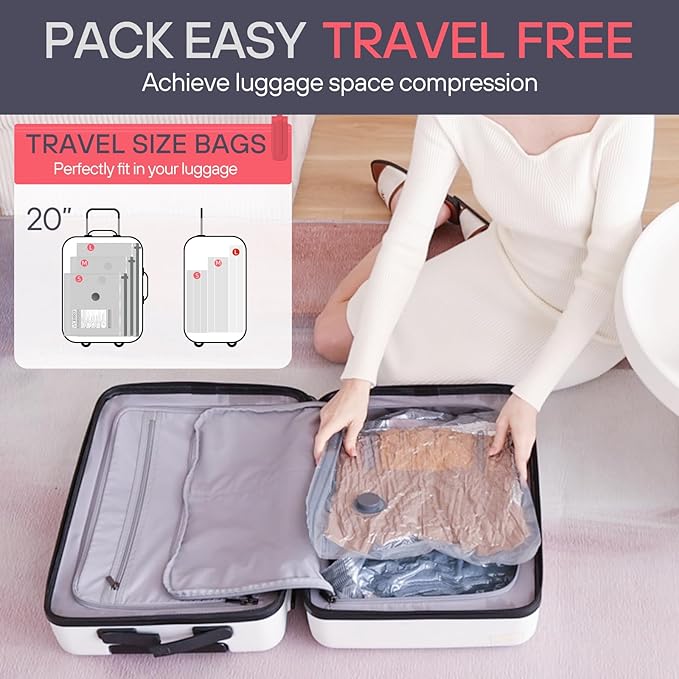 VMstr Vacuum Storage Bags for Travel with Electric Pump - 9 Pack Space Saver Compression Bags for Travel, Carry-On Size for Luggage, Compact & Reusable Organizer for Clothes Storage
