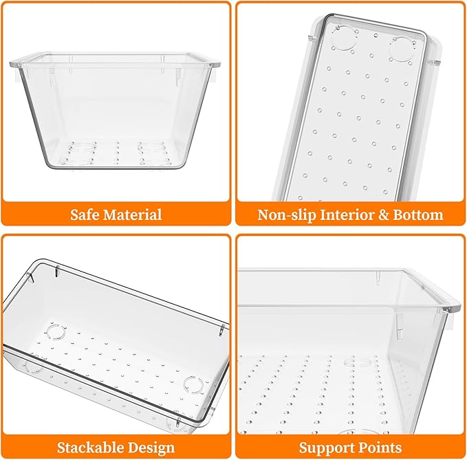 32 PCS Clear Plastic Drawer Organizer Set, 4-Size vanity organizer Trays and Storage Bins for Makeup, Jewelry and Gadgets in Bedroom, Bathroom and Office, Clear