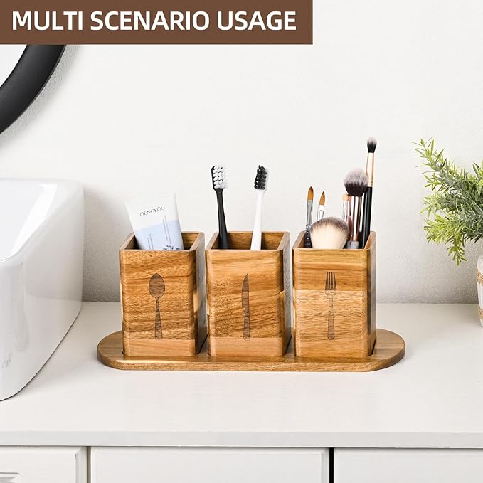 GEHE 3Pcs Silverware Caddy for Patry, Utensil Holder for Countertop, Silverware Holder Flatware Organizers with tray, Kitchen Utensil Organizers for Forks, Spoons, and knives