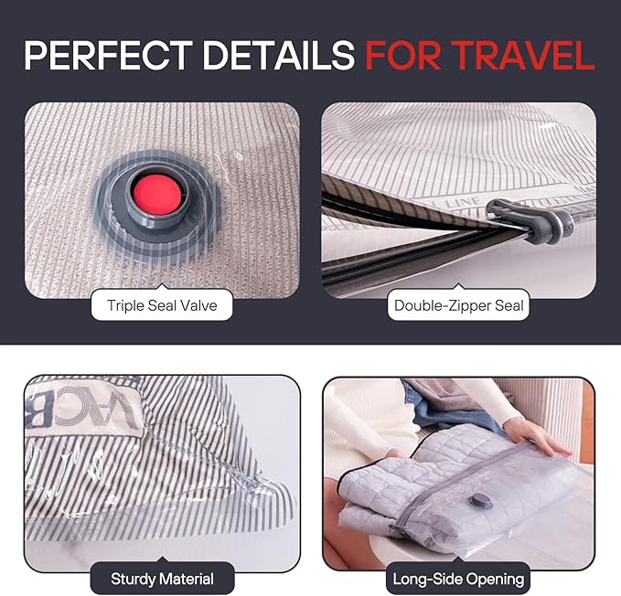 VMstr 18 Pack Travel Vacuum Storage Bags with High Pressure Electric Pump(D/C Power), Carry-on Size Space Saver Compression Bags for Clothes, Luggage & Packing