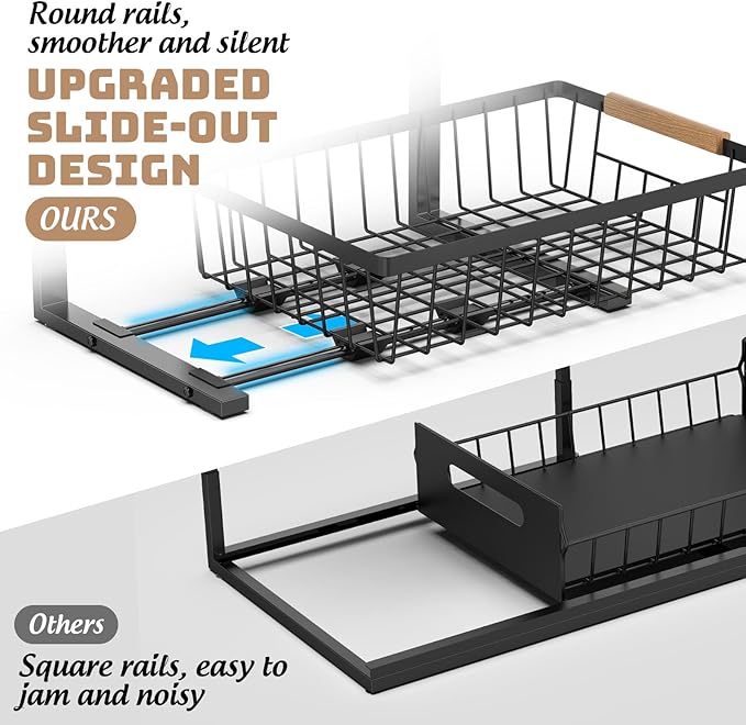 Under Sink Organizer and Storage, 2 Pack Slide Out Under Cabinet Storage Pull Out Sink Shelf Cabinet Storage Shelves, Undersink Organizers for Kitchen Bathroom Cabinet