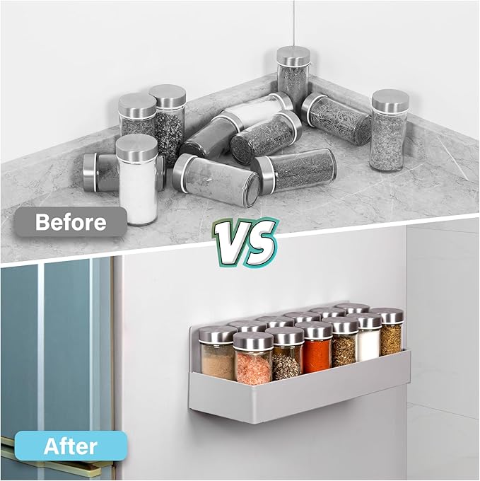 Magnetic Spice Rack with 12 Glass Spice Jars ,Spice Organizer Set for Refrigerator,3oz. Glass Spice Jars with Shaker Lids and Metal Caps,Magnetic Spice Rack with Jars Kitchen Spice Storage Set