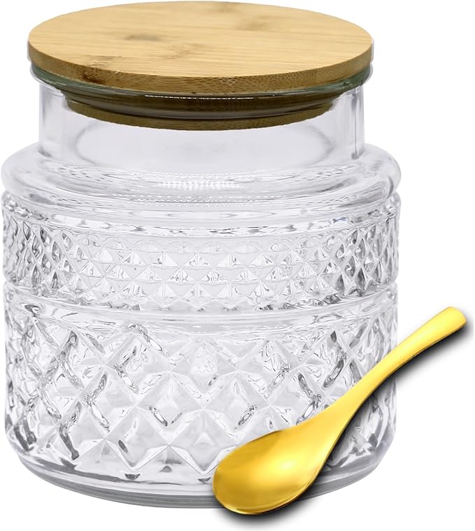 Vintage Glass Jar with Lid Spoon 38 OZ Round Thick Glass Storage Jars Airtight Lids Clear Decorative Canister Container for Food Candy Cookie Sugar Coffee Tea Nuts Snack Dog Treat Vase
