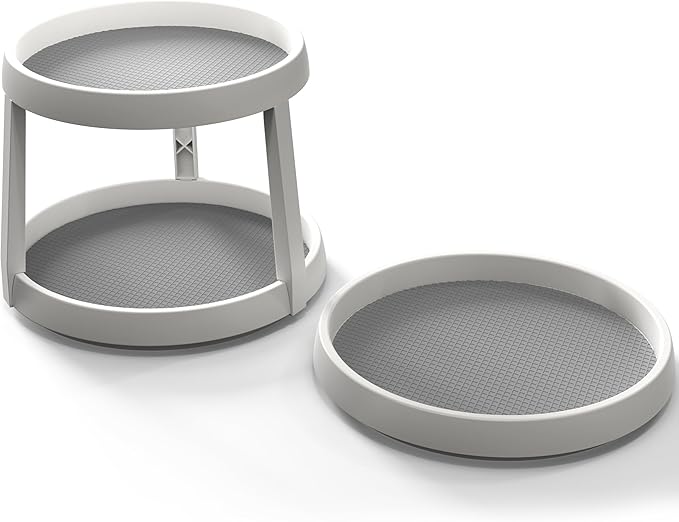 Simple Houseware 2-Tier 10-Inch Turntable Lazy Susan Spice Organizer, White/Gray