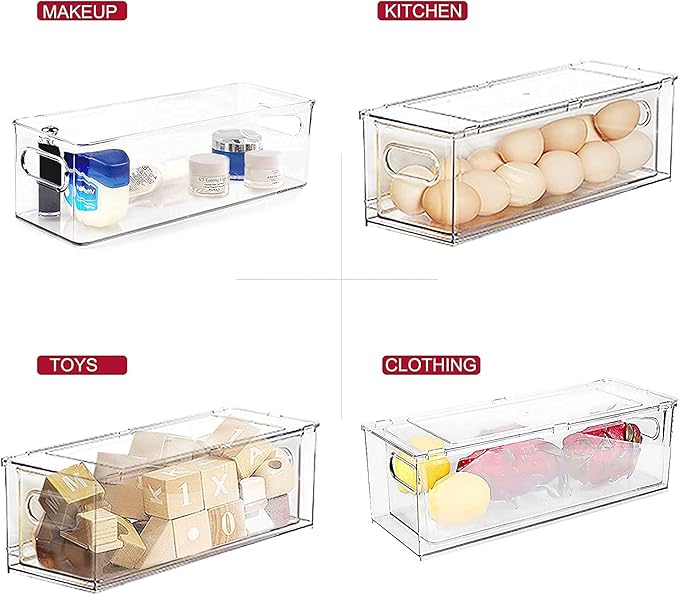 3 Pack Refrigerator Organizer Bins with Pull-out Drawer, Large Stackable Fridge Drawer Organizer Set with Handle, Drawable Clear Storage Cases for Freezer, Cabinet, Kitchen, Pantry Organization