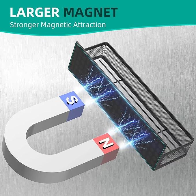 Magnetic Spice Rack for Refrigerator, 3 Pack Magnetic Shelf, Moveable Magnetic Fridge Organizer with 10-Hook Rack, Seasoning Organizer for Kitchen Organization and Storage