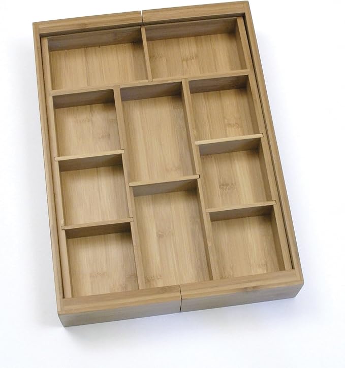 Lipper International 8882 Bamboo Wood Expandable to 18-3/4" Flatware Drawer Organizer with Removable Dividers