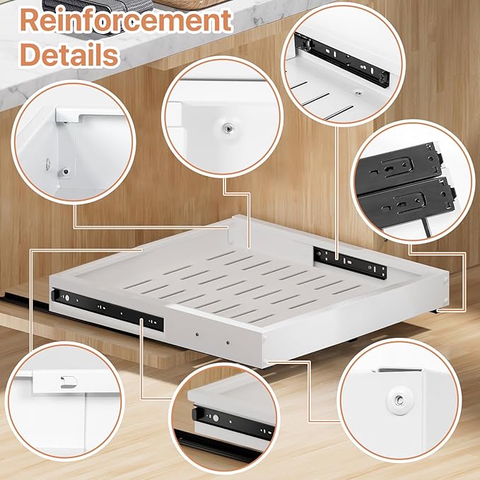 1 Pack Pull out Cabinet Organizer, Width (11"-19") Depth (16"-22"), with 3 Rails Adjustable Slide, Expandable Pullout Drawers for Cabinets, No Drill Adhesive Kitchen Drawers for Shelves