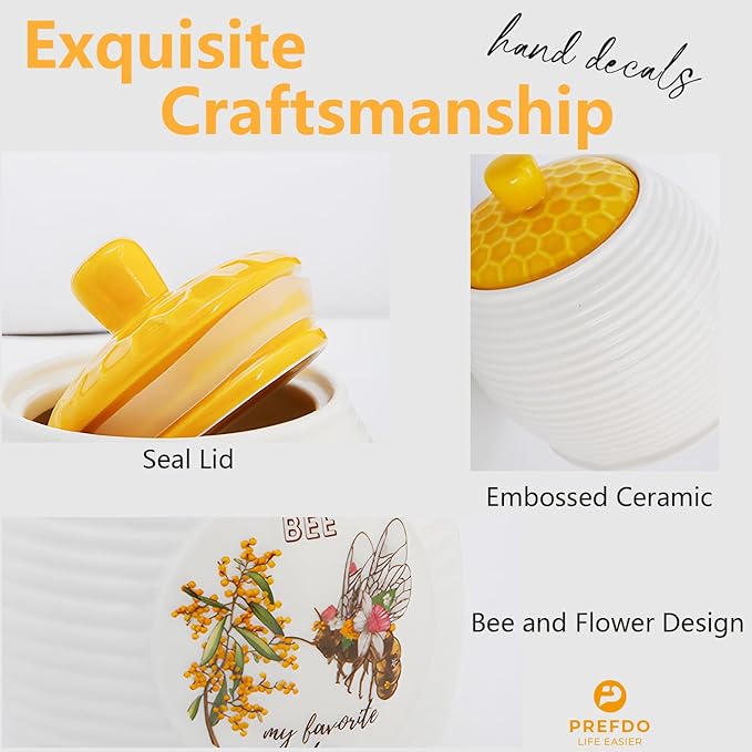Kitchen Storage Canisters Honey Bee & Flower Pattern Ceramic Tea Coffee Sugar Storage Canister Jar with Airtight Lid for Home Modern Kitchen, 300ml/10oz, Small