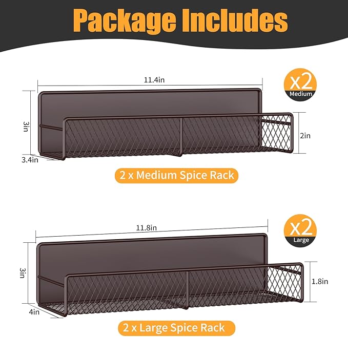 Magnetic Spice Rack for Refrigerator, 4 Pack Metal Magnetic Shelf Brown, Moveable Spice Organizer, Super Magnetic Fridge Shelf for Kitchen Organization and Storage