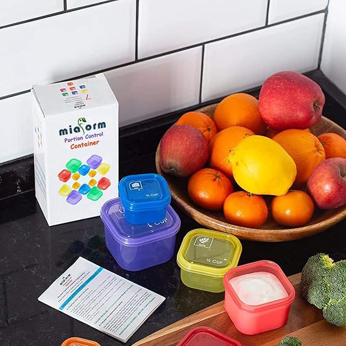 Portion Control Container and Food Plan (Labeled 28 Pcs) - 21 Day Portion Control Container Kit- 21 Day Tally Chart with e-Book