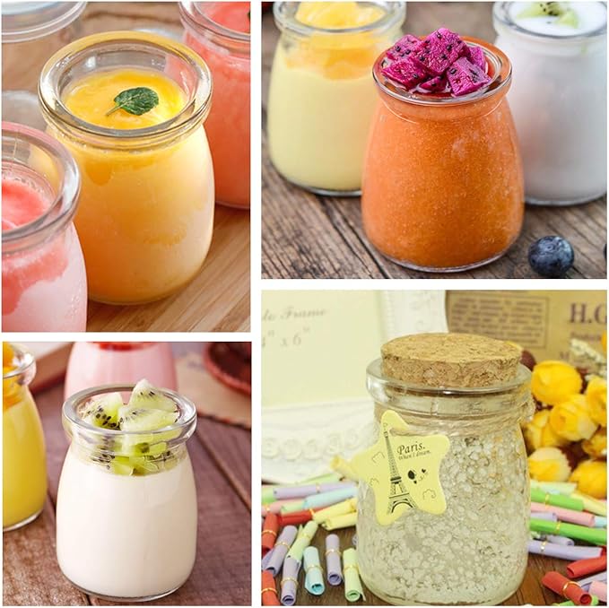 KAMOTA Glass Yogurt/Pudding Jars With PE Lids, Ideal for Jam, Honey, Wedding Favors, Shower Favors 40 PACK 4 oz Clear, (150ml)
