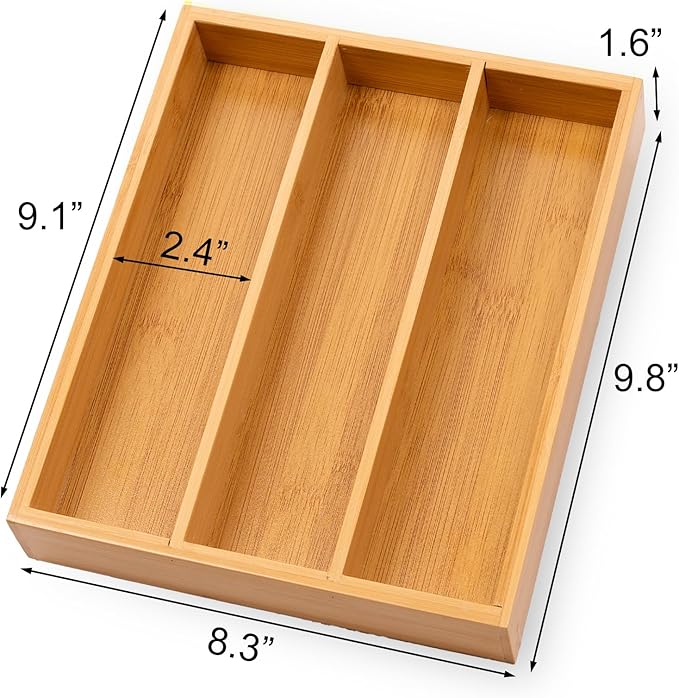 Silverware Organizer Bamboo Kitchen Drawer Organizer Kitchen Utensil Organizers, Flatware Organizer Tray for Flatware, Utensils(Natural)
