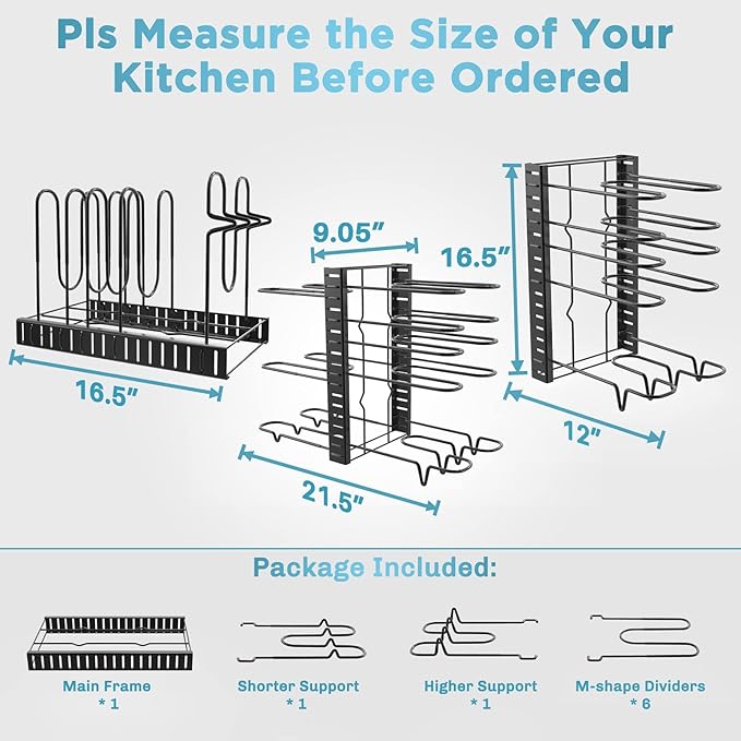 ORDORA 8 Tier Pot and Pan Organizer Rack for Cabinet With 3 DIY Methods, Adjustable Organizer for Pots, Pans and Lids