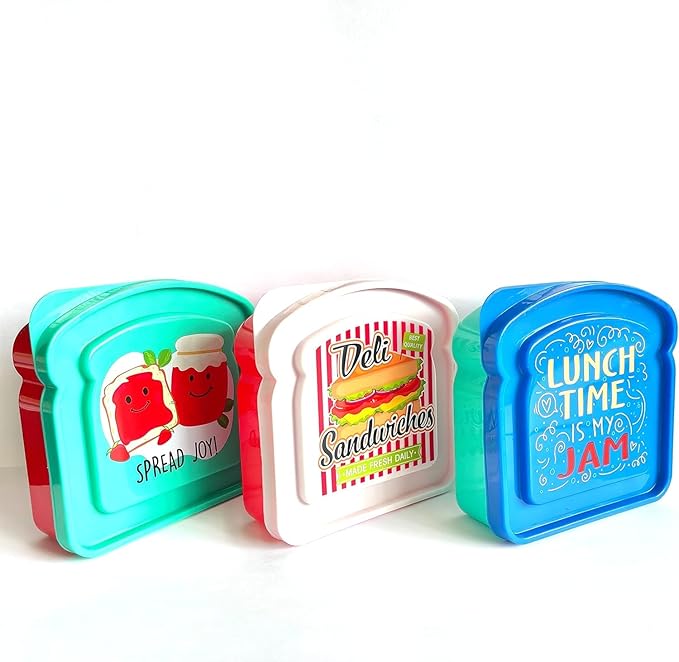 Set of 3 Toast Shaped Sandwich Boxes Food Storage Sandwich Containers, 2 cups / 16 oz / (Pack of 3)