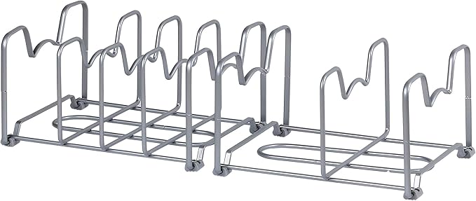 Simple Houseware 2PK Kitchen Cabinet Pan and Pot Lid Organizer Rack, Total 6 Compartments, Silver
