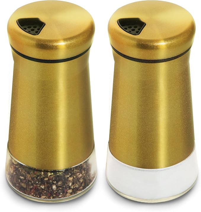 Stainless Steel Salt and Pepper Shakers,Salt Shaker Clear Bottom Jar Bottle Container with Stainless Steel Top,with Adjustable Pouring Hole for Kitchen, Cooking Table, Camp