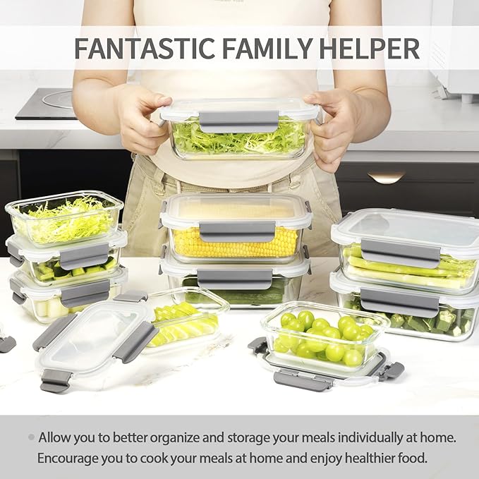 10 Pack Glass Meal Prep Containers, Glass Food Storage Containers with Lids Airtight, Glass Storage Container Set with Lid for Food, Bpa-free, Leak-proof, Microwave Oven Freezer Dishwasher Safe