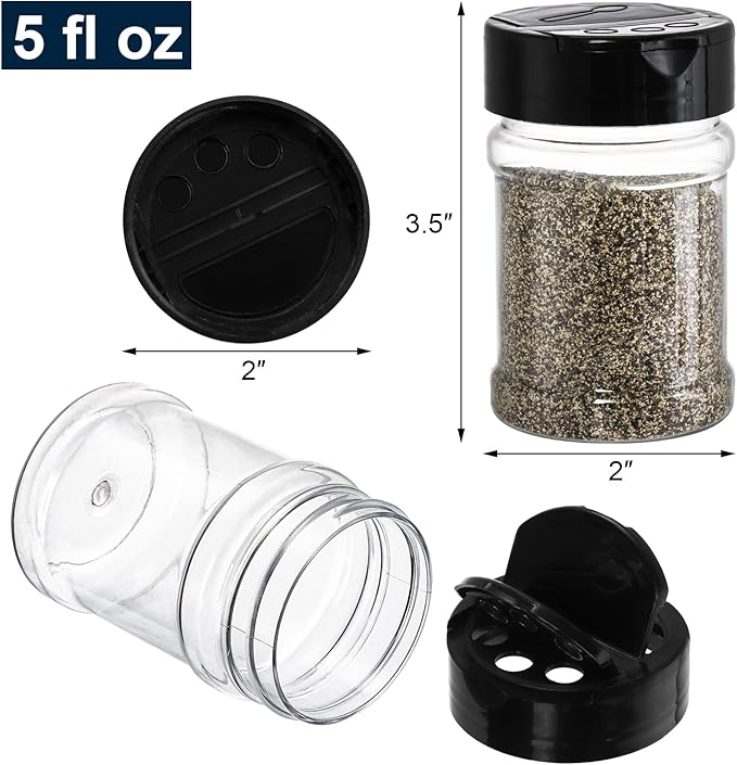 Yesland 20 Pack Plastic Spice Jars Bottles, 5 Oz PET Spice Containers BPA Free with Black Cap, Empty Seasoning Jars Glitter Storage Containers for Storing Spice Herbs Powders Glitter