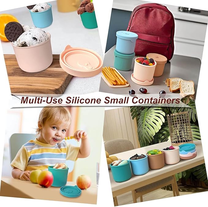 4 Pack 8.5 oz Silicone Food Containers for Kids, Reusable Baby Snack Fruits Container with Lids, Leak Proof Silicone Food Storage Containers Kids Small Lunch Box BPA Free for Daycare School Travel