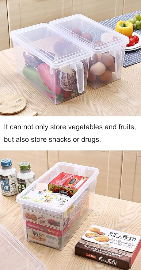 Sooyee Produce Saver Containers for Refrigerator with Drain Tray, 5L x 4 Stackable Fruit Storage Containers for Fridge,Vegetable Storage Keep Fresh for Lettuce,Salad,Berry, Salad,Meat and Fish