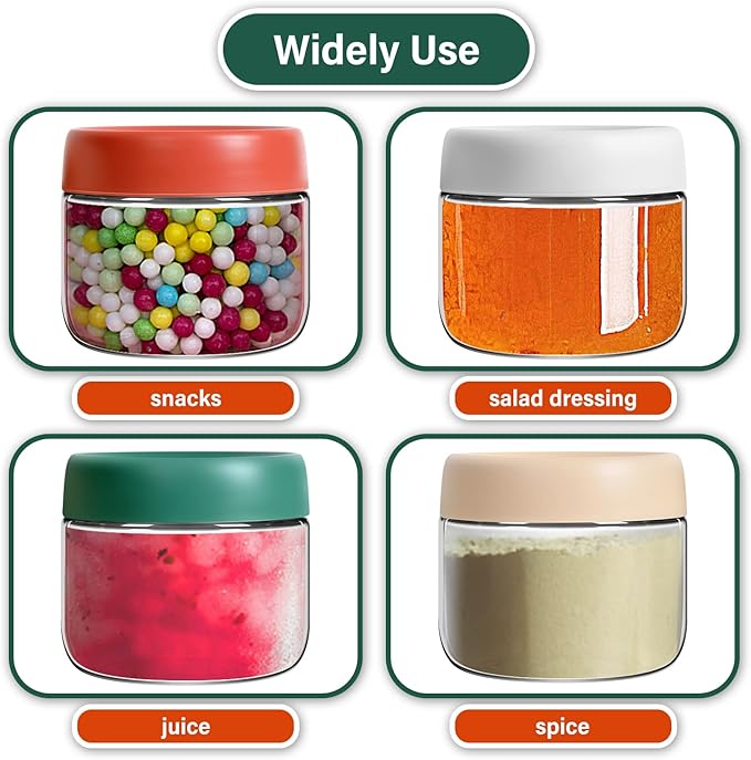 4-Pack 10oz Small Glass Jars with Lids Overnight Oats Meal Prep Salad Food Cereal Snacks Containers Pudding Yogurt Storage Airtight