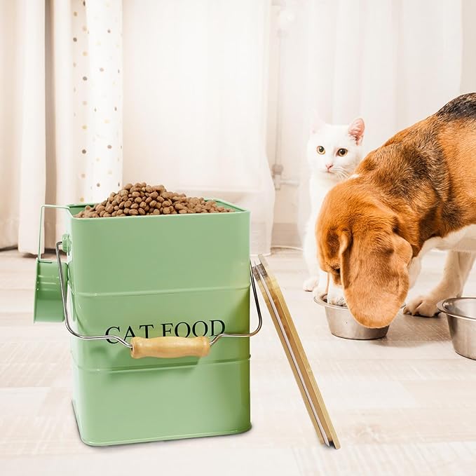 Farmhouse Cat Food Storage Container,6L Cat Food Canisters,Pet food Container Hold 5~6lbs Cat Food Treats,Airtight Cat food Storage with Lid and Scoop,Kibble Container Countertop-Green…