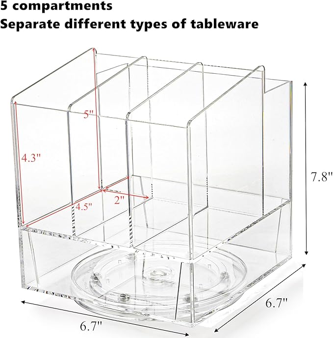Swivel Utensil Holder, Acrylic Rotating Silverware Caddy Holder for Party, Countertop Flatware Caddy Cutlery Holder for Kitchen, Clear Napkin Holder Table Organizer Holds Fork, Spoon, Knife